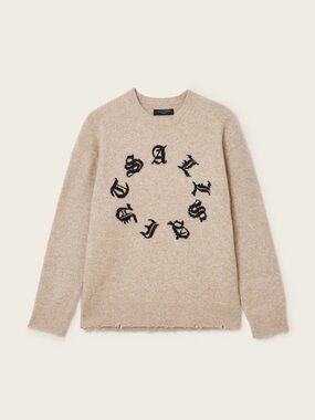 AllSaints Men's SCRIPTURE GOTHIC JACQUARD LOGO JUMPER.